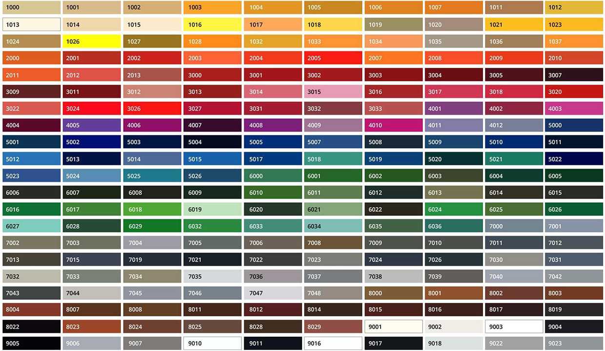 Таблица цветов доступных под заказ: 